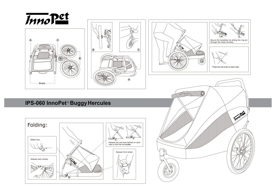InnoPet® Hundebuggy "Hercules" inkl. Regenhaube mit oder ohne Anhänger Umbausatz - Askmy4Cats