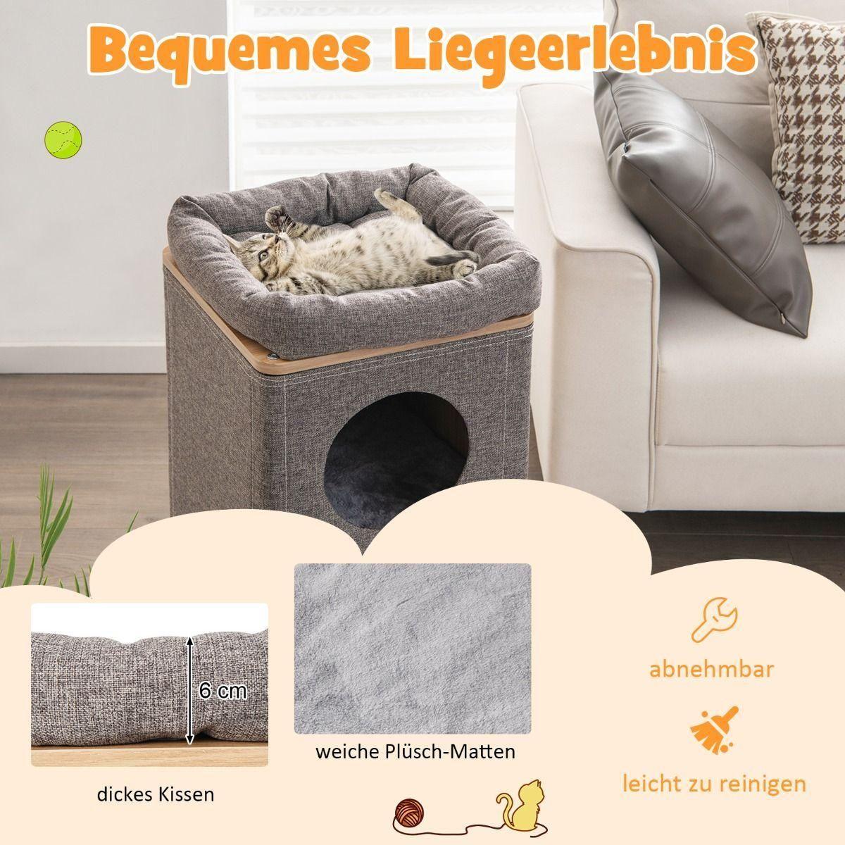 Spieltonne für Katzen, 3-stöckige Katzenhöhle mit Kratzbrett - Askmy4Cats