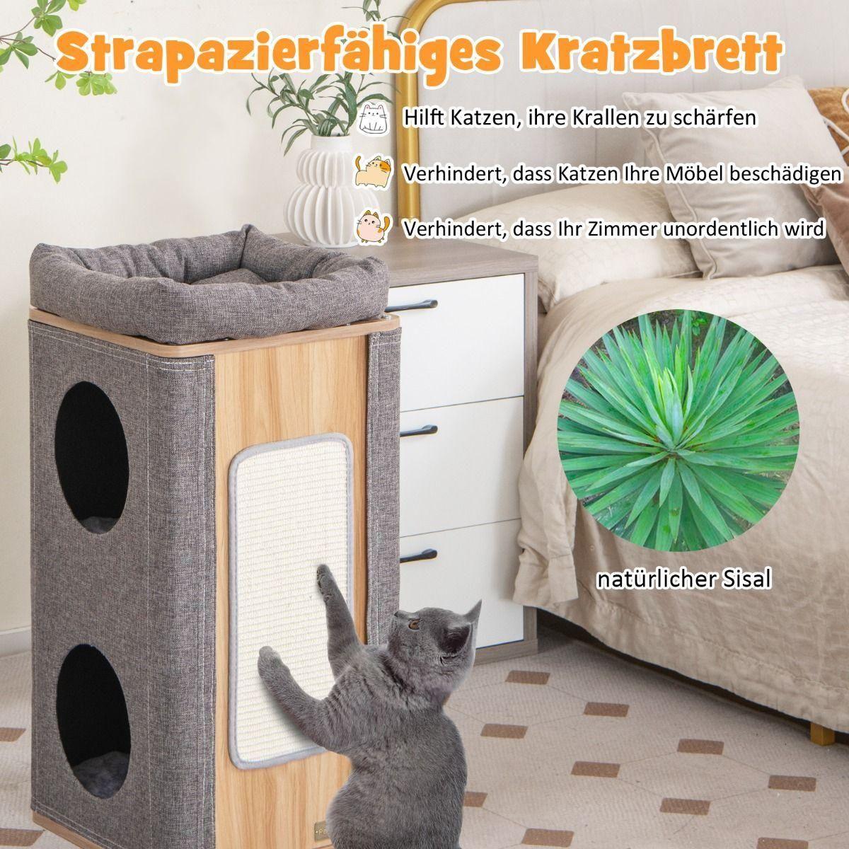 Spieltonne für Katzen, 3-stöckige Katzenhöhle mit Kratzbrett - Askmy4Cats