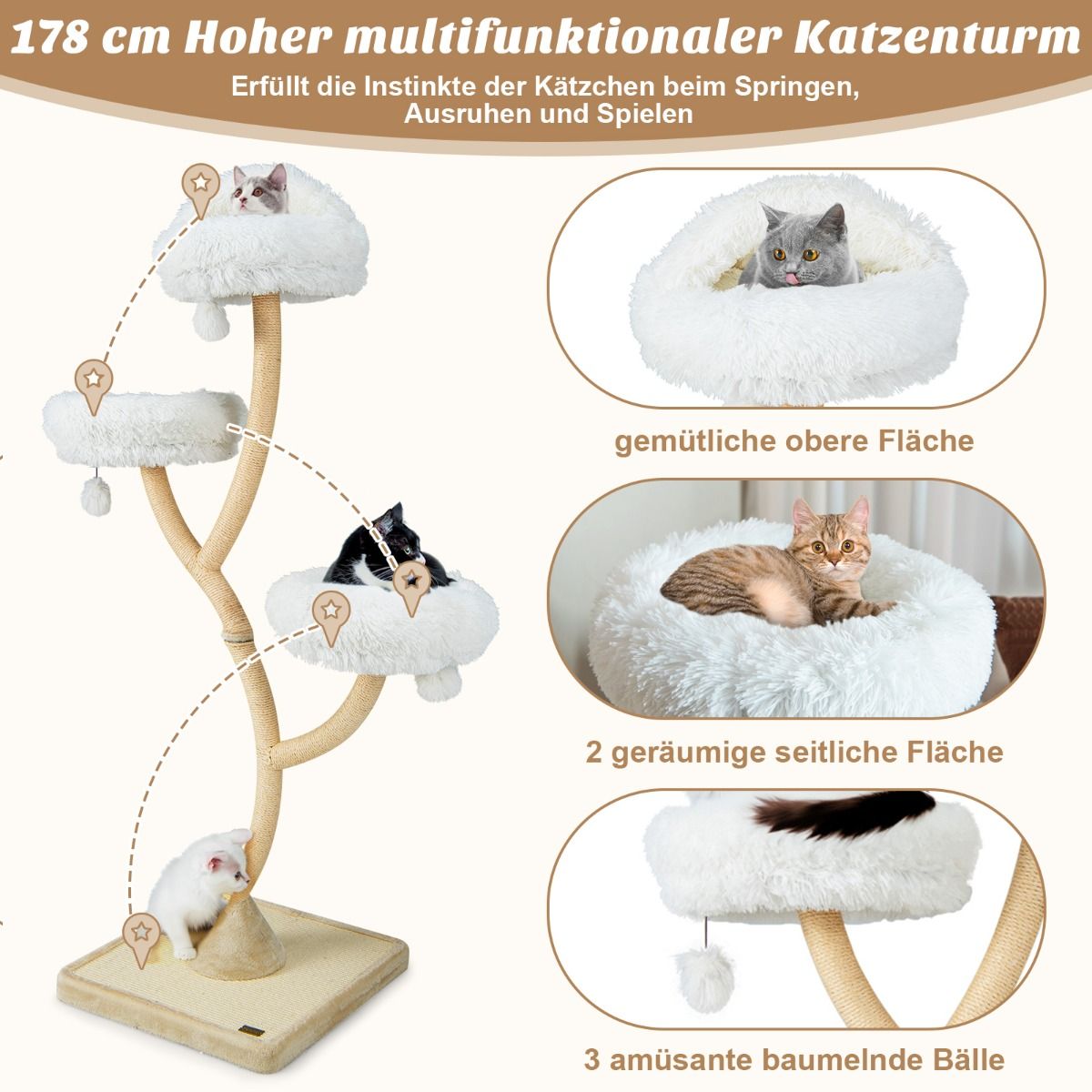 Askmy4Cats Katzenbaum - Für glückliche Katzenmomente und sanfte Krallenpflege 178 cm hoch - Askmy4Cats