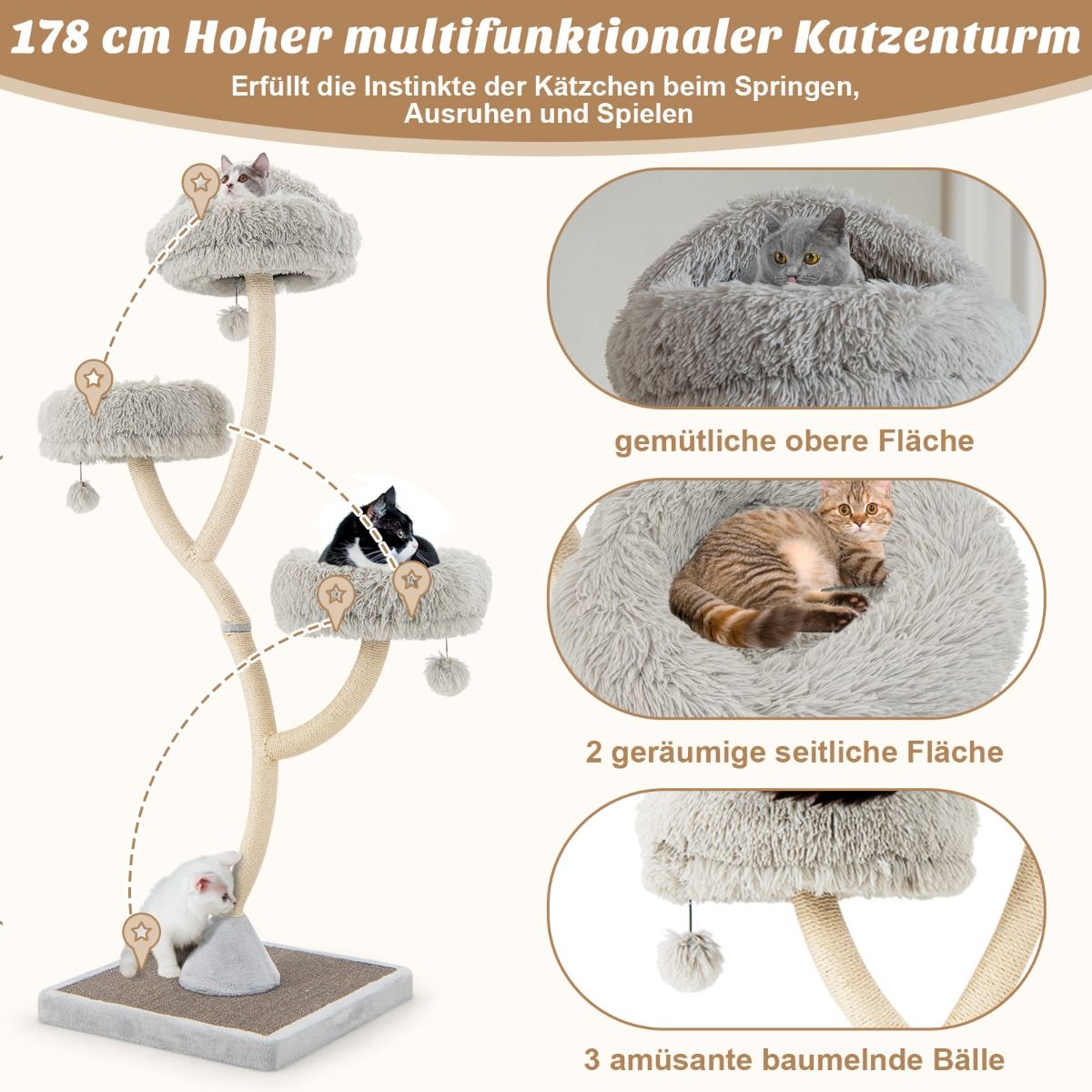 Askmy4Cats Katzenbaum - Für glückliche Katzenmomente und sanfte Krallenpflege 178 cm hoch - Askmy4Cats