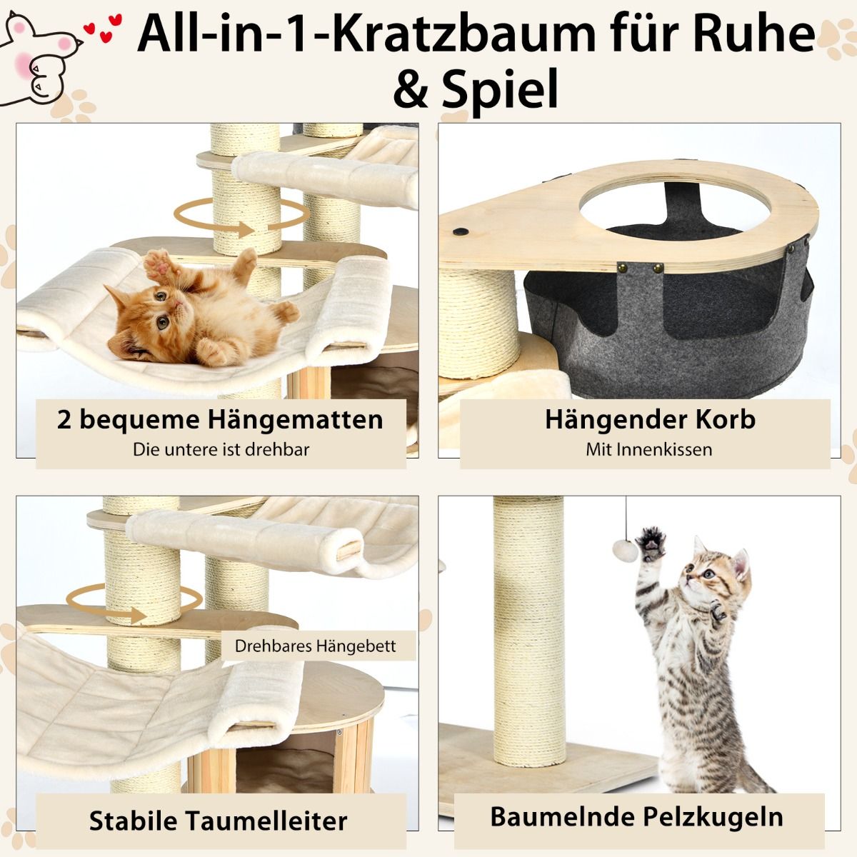 Askmy4Cats Kratzbaum – Der 197 cm hohe Spielplatz für Katzenträume - Askmy4Cats