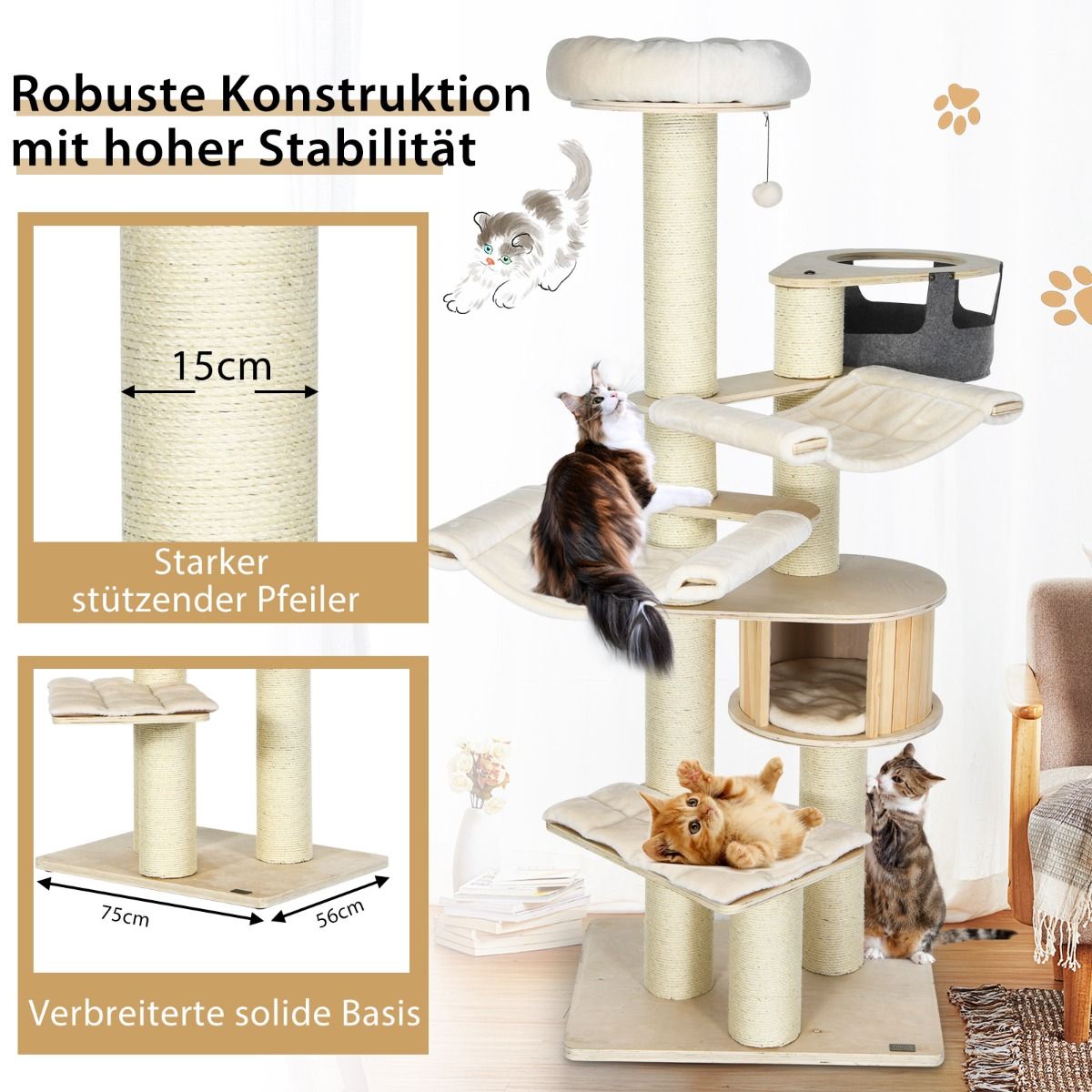 Askmy4Cats Kratzbaum – Der 197 cm hohe Spielplatz für Katzenträume - Askmy4Cats