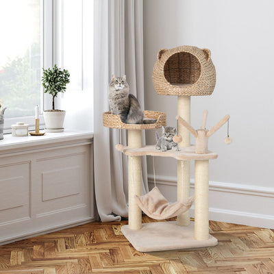 Askmy4Cats Kratzbaum mit Katzenhöhle – Das Paradies für deine Katze 121 cm hoch - Askmy4Cats