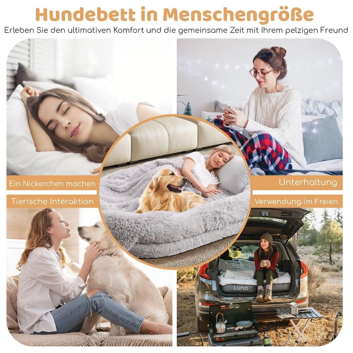 Flauschiges Hundebett für Menschen & Hunde mit Waschbare Hundedecke & Kissen 171 x 115 cm Grau - Askmy4Cats