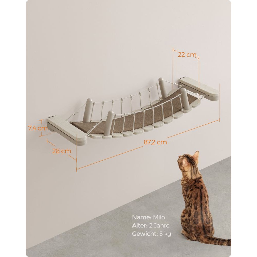 Clickat Katzenbrücke zur Wandmontage mit Gewebepad - Askmy4Cats