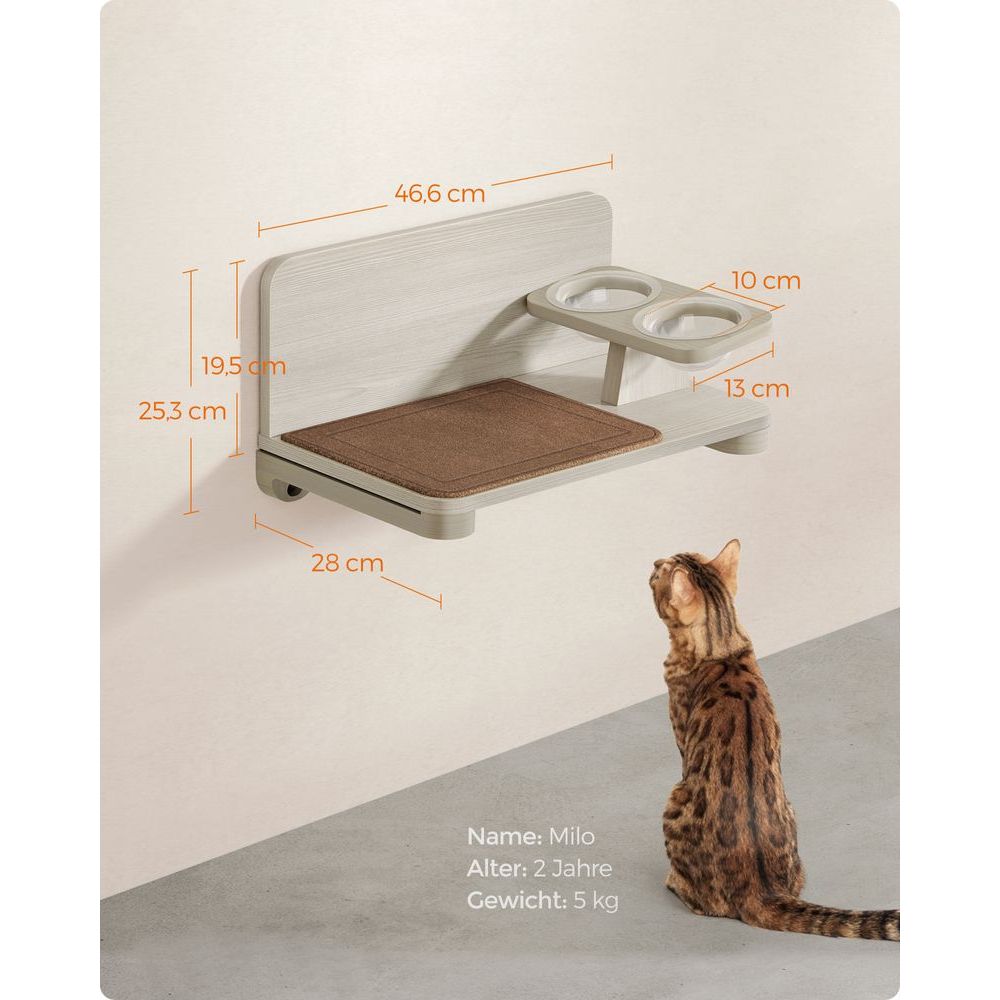 Clickat Katzenfutterstation zur Wandmontage mit erhöhten Futternäpfen - Askmy4Cats