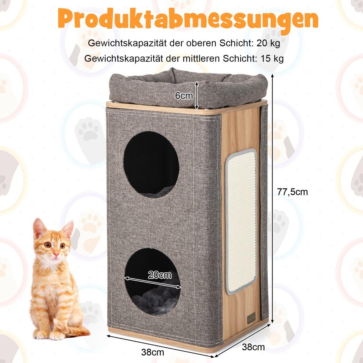 Spieltonne für Katzen, 3-stöckige Katzenhöhle mit Kratzbrett - Askmy4Cats